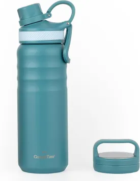 GrandTies 2 Lids Sports Stainless Steel Water Bottles  Wide Mouth Vacuum Insulated Reusable Leak Proof BPA-Free Travel Metal Canteen, Thermos Bottles for Men Women Gym (Atlantis Blue, 24 oz)