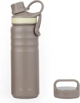 GRANDTIES 2 Lids Sports Stainless Steel Water Bottles  Wide Mouth Vacuum Insulated Reusable Leak Proof BPA-Free Travel Metal Canteen, Thermos Bottles for Men Women Gym (Caffe Latte 24 oz)