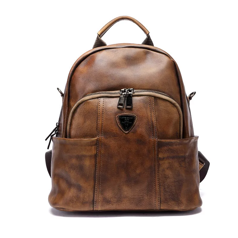 Hand Rubbing Vege Tanned Leather Backpacks for Women C302