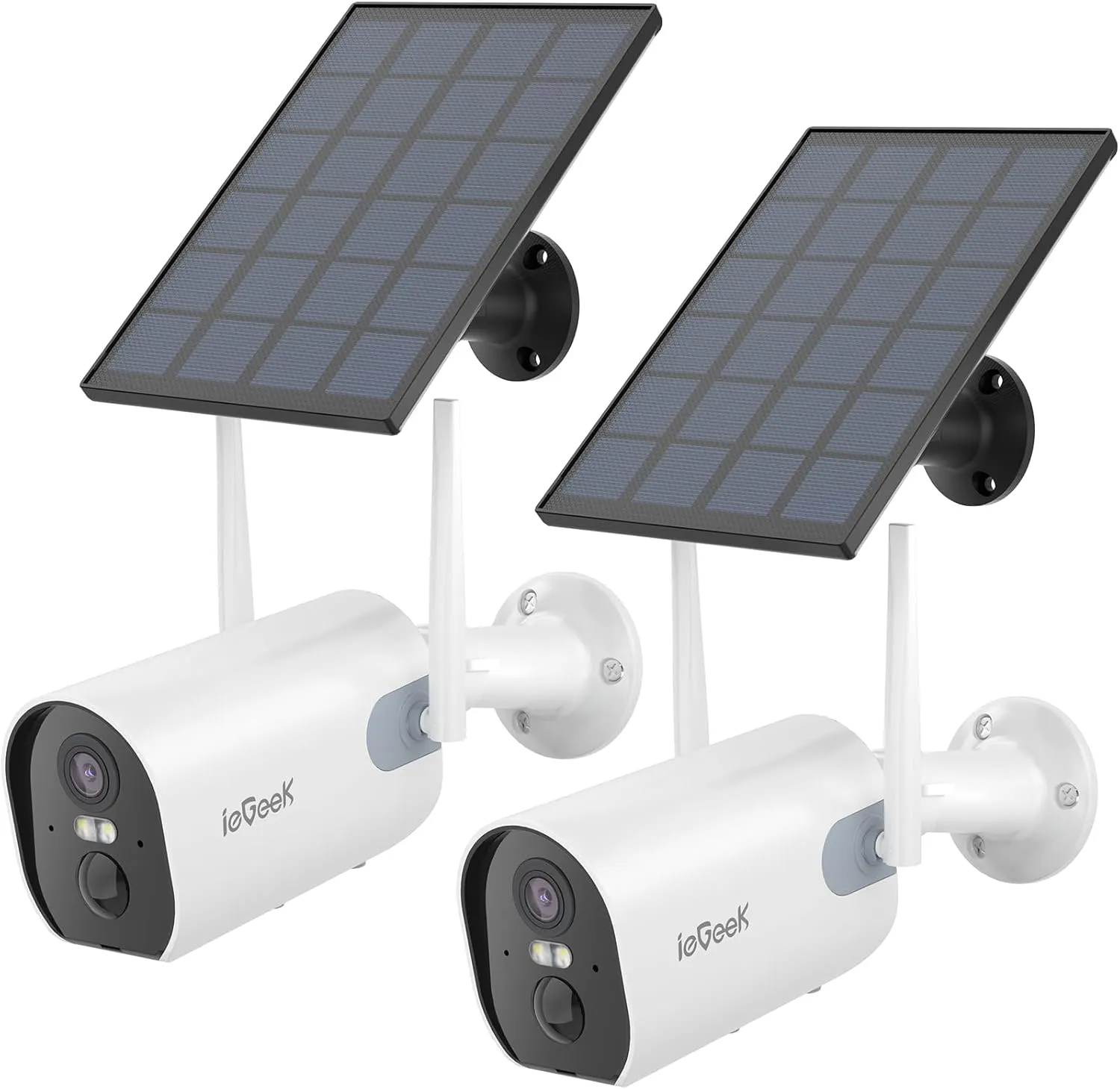 ieGeek Solar Security Cameras Wireless Outdoor 2 Pack, Battery Powered WiFi Home Surveillance Cam with Smart Siren & Spotlight, Motion Sensor Camera System 2K, 2 Way Audio/IP65 Waterproof