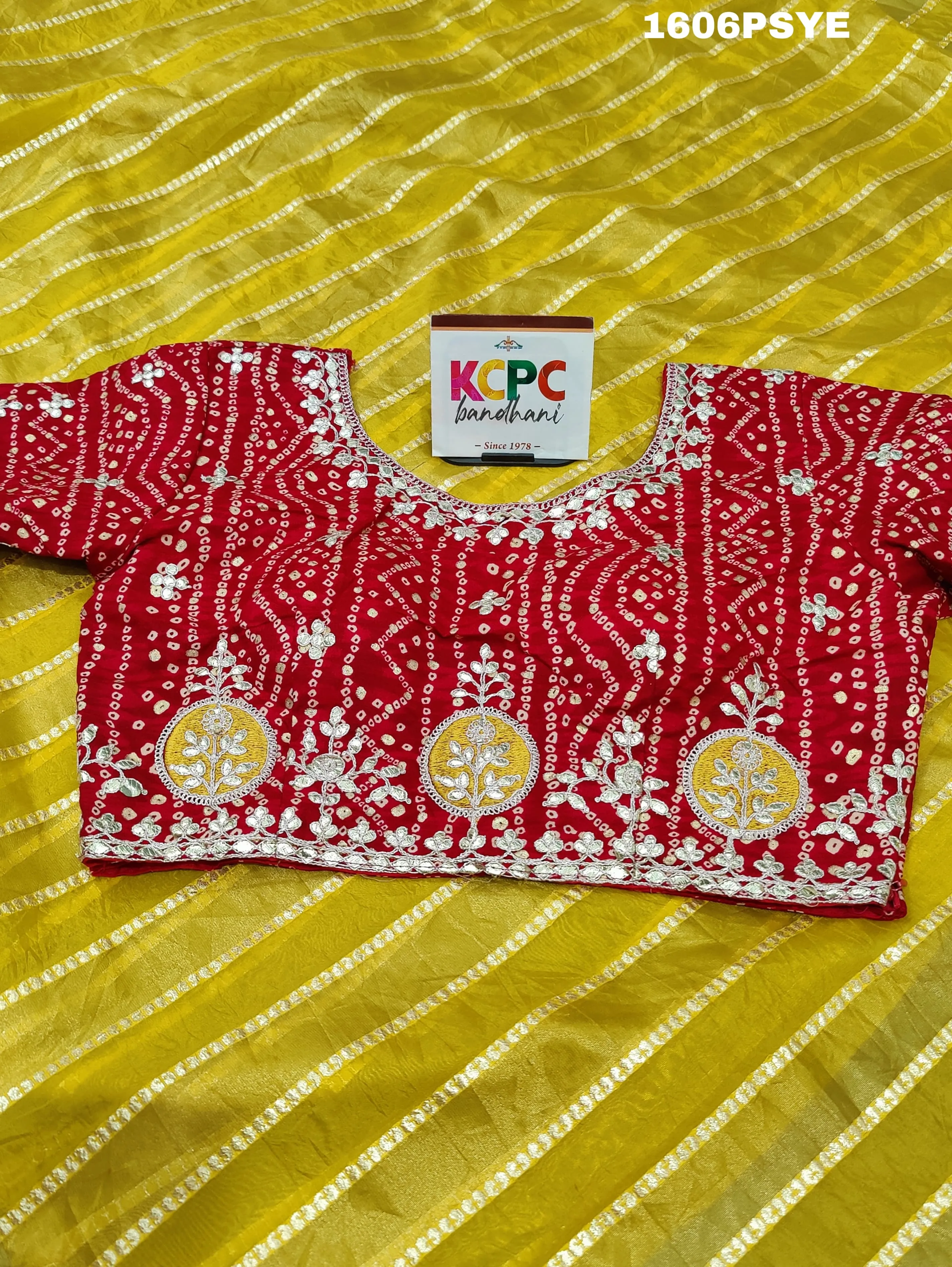 KcPc Tissue silk Bandhani Border Saree With Heavy Gotapatti Blouse AMT