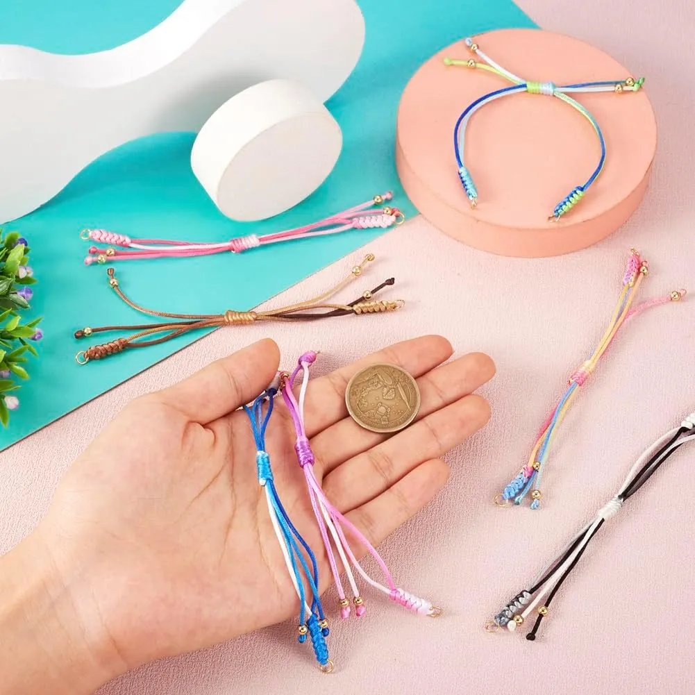 KISSITTY 8Pcs Adjustable Nylon Cord Bracelet Half-Finished Nylon Thread Rope Bracelet with Jump Ring for Wrist Charm Jewelry Making
