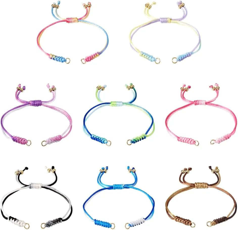 KISSITTY 8Pcs Adjustable Nylon Cord Bracelet Half-Finished Nylon Thread Rope Bracelet with Jump Ring for Wrist Charm Jewelry Making