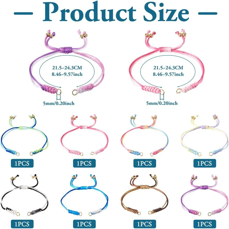 KISSITTY 8Pcs Adjustable Nylon Cord Bracelet Half-Finished Nylon Thread Rope Bracelet with Jump Ring for Wrist Charm Jewelry Making