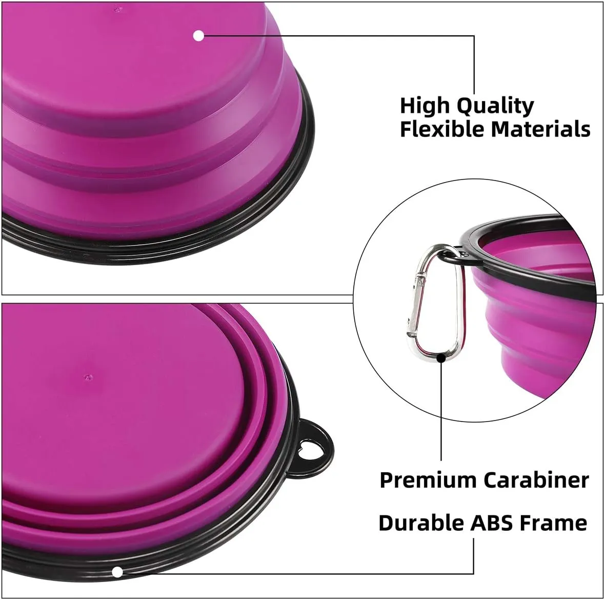 Kytely Large Collapsible Dog Bowls 2 Pack, 34oz Foldable Dog Travel Bowl, Portable Pet Water Food Bowl with Clasp, Pet Cat Feeding Cup Dish for Traveling, Walking, Hiking (Green Purple)