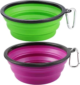 Kytely Large Collapsible Dog Bowls 2 Pack, 34oz Foldable Dog Travel Bowl, Portable Pet Water Food Bowl with Clasp, Pet Cat Feeding Cup Dish for Traveling, Walking, Hiking (Green Purple)