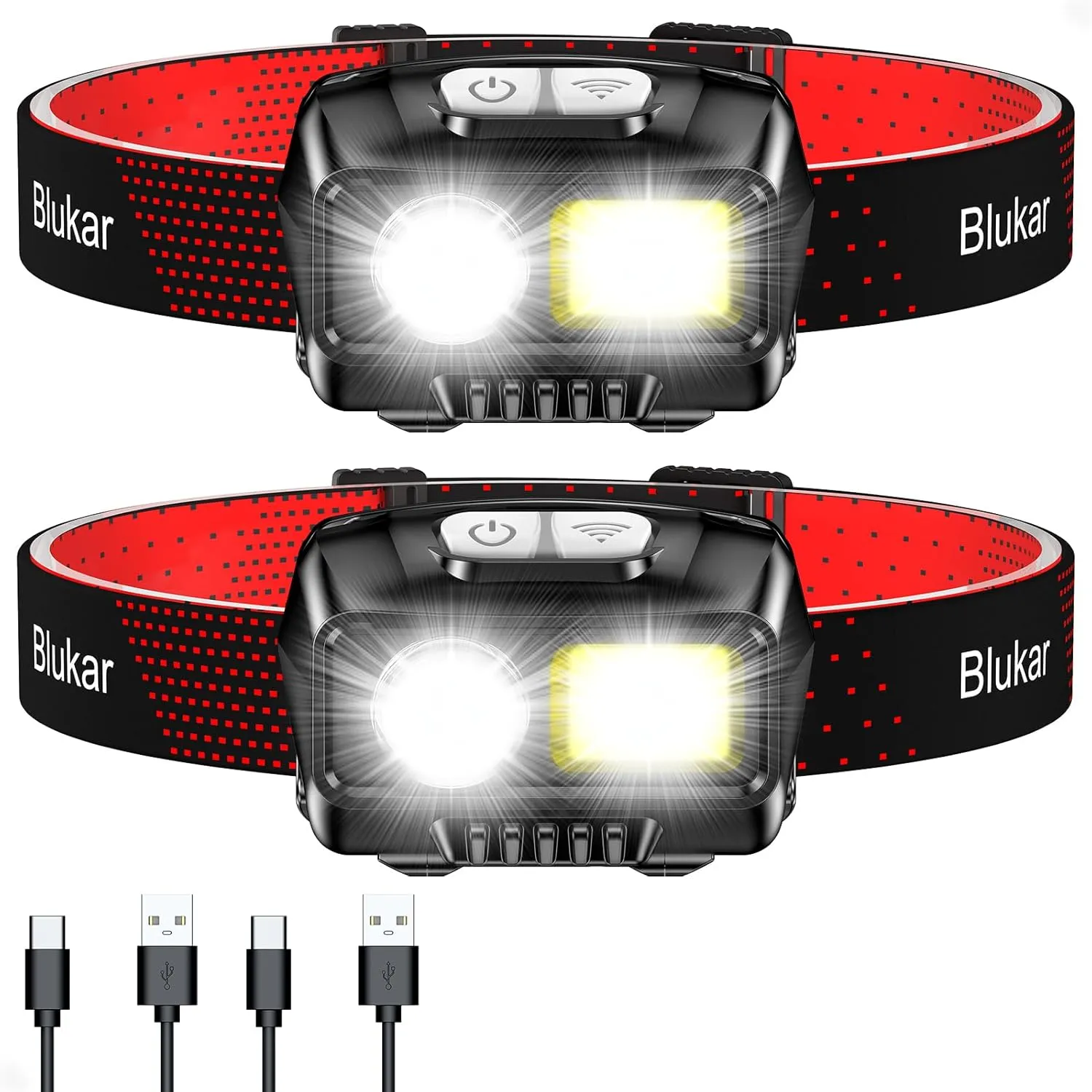LED Headlamp Rechargeable,2000L Super Bright Dimmable Headlight Flashlight with Motion Sensor- 8 Modes,Spotlight&Floodlight&Red Light Combination,IPX5 Waterproof for Camping,Hiking - 2 Pack