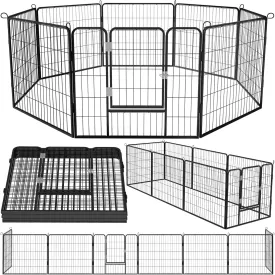 OFIKA Heavy Duty Metal Dog Playpen for Medium/Small Animals, 8 Panels 32Height x 27" Width, Dog Fence Exercise Pen with Doors, Pet Puppy Outdoor Playpen Pen for Outdoor, Indoor, RV, Camping, Yard