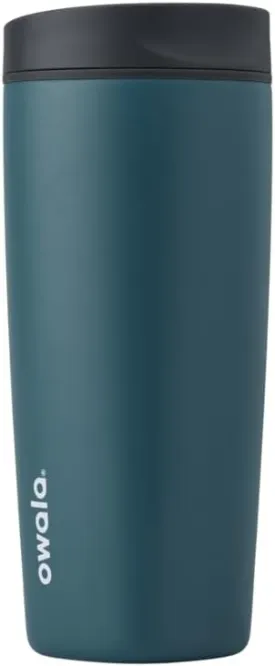 Owala SmoothSip Slider Insulated Stainless Steel Coffee Tumbler, Reusable Iced Coffee Cup, Hot Coffee Travel Mug, BPA Free 20 oz, Grey/Blue (High Dive)