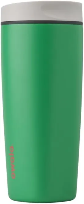 Owala SmoothSip Slider Insulated Stainless Steel Coffee Tumbler, Reusable Iced Coffee Cup, Hot Coffee Travel Mug, BPA Free 20 oz, Grey/Green (Sour Apple)