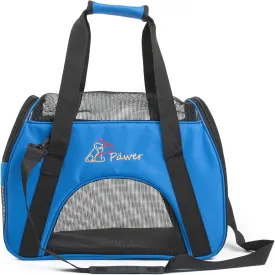 Pawer Soft-Sided Pet Carrier for Cat and Small Dog,Blue Color,Medium Size,Washable 600D Oxford Cloth Airline Approved Travel Tote,with 2 Mesh Opens and a Strap for Carry,Multiple Colors Available
