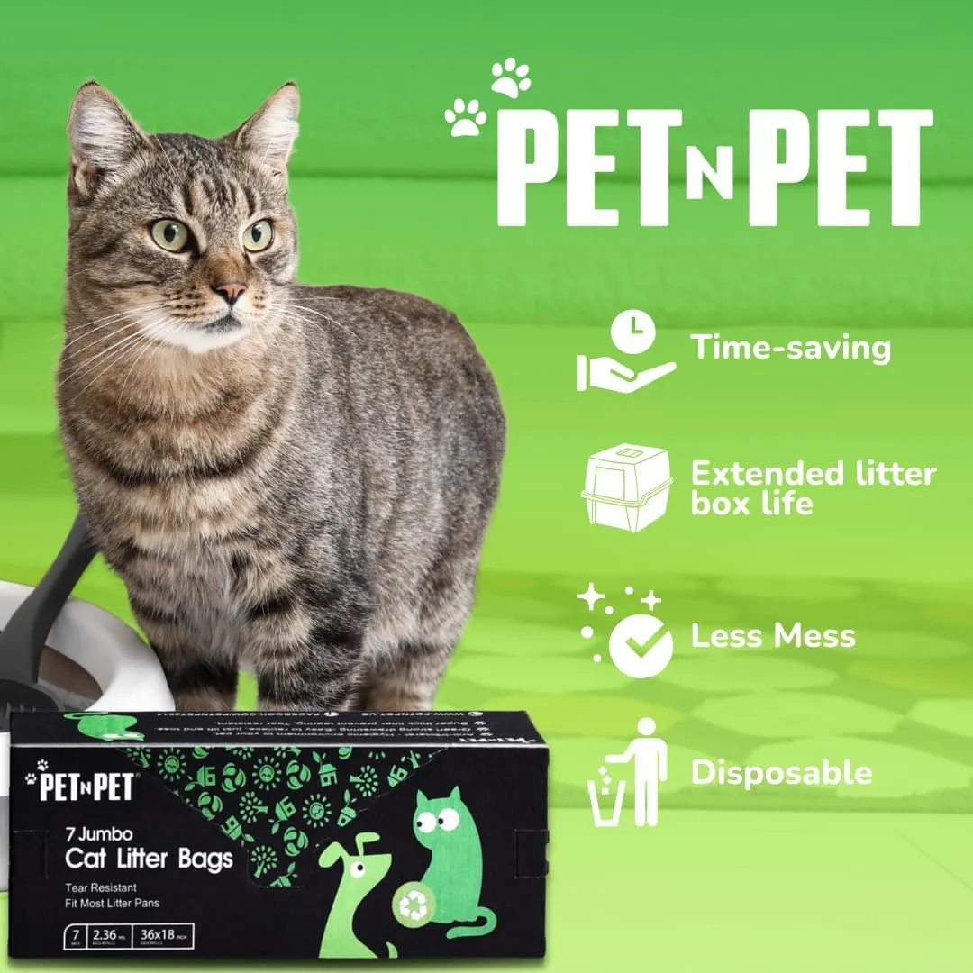 PET N PET Cat Litter Box Liners Bags Jumbo, Heavy Duty Tear Resistant & Drawstring Closure Cat Litter Bags, Waterproof Kitty Box Liners Fits Litterbox Pan Sizes, 36" x 18", 14 Count