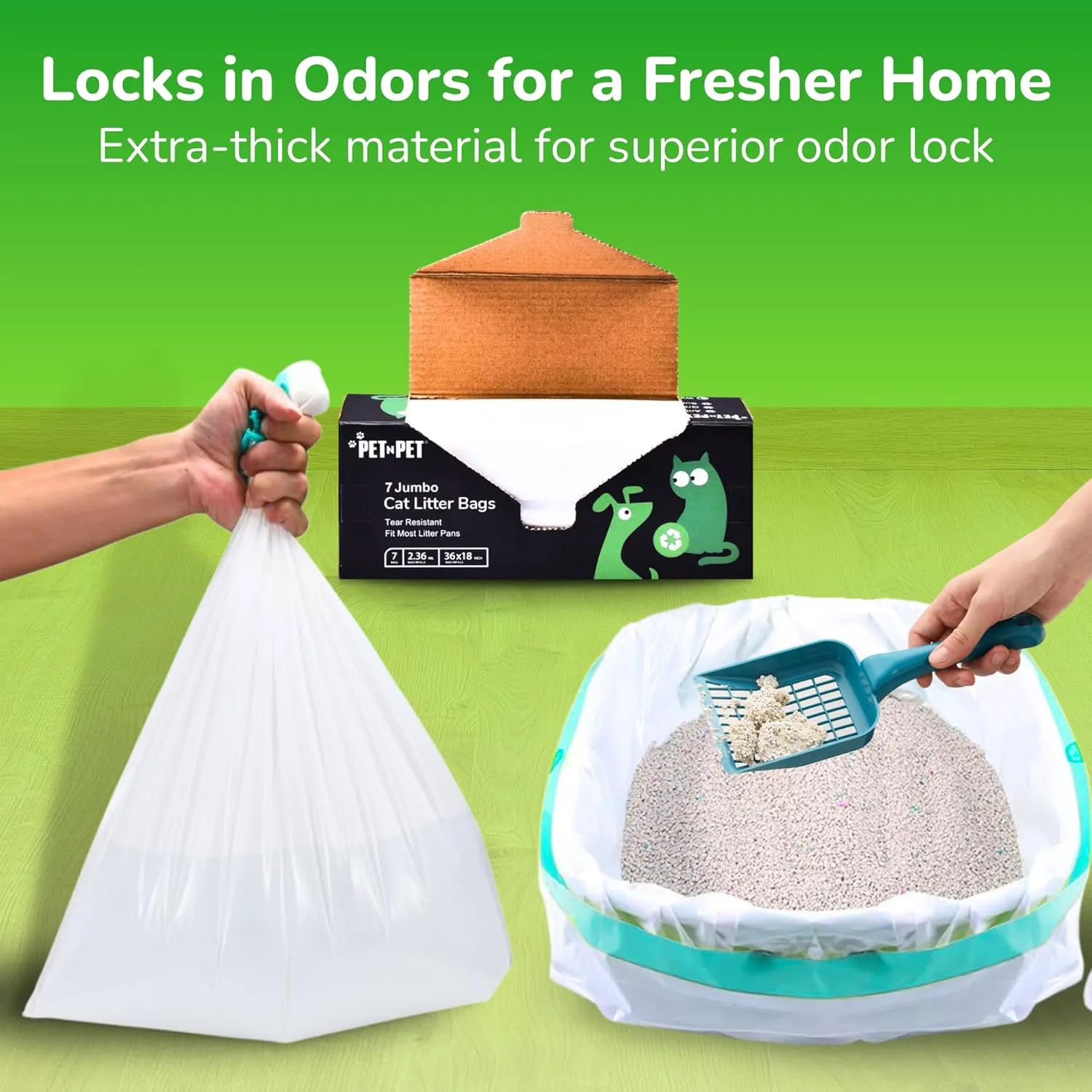 PET N PET Cat Litter Box Liners Bags Jumbo, Heavy Duty Tear Resistant & Drawstring Closure Cat Litter Bags, Waterproof Kitty Box Liners Fits Litterbox Pan Sizes, 36" x 18", 14 Count
