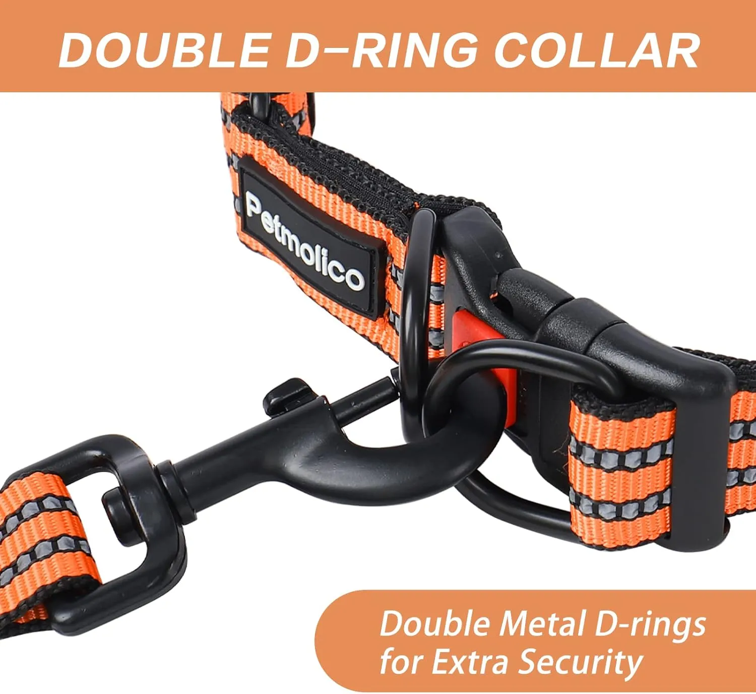 Petmolico Double D-Ring Dog Collar with Matching Leash, Reflective Padded Nylon Dog Collar with Security Buckle for Small Dogs, Orange S