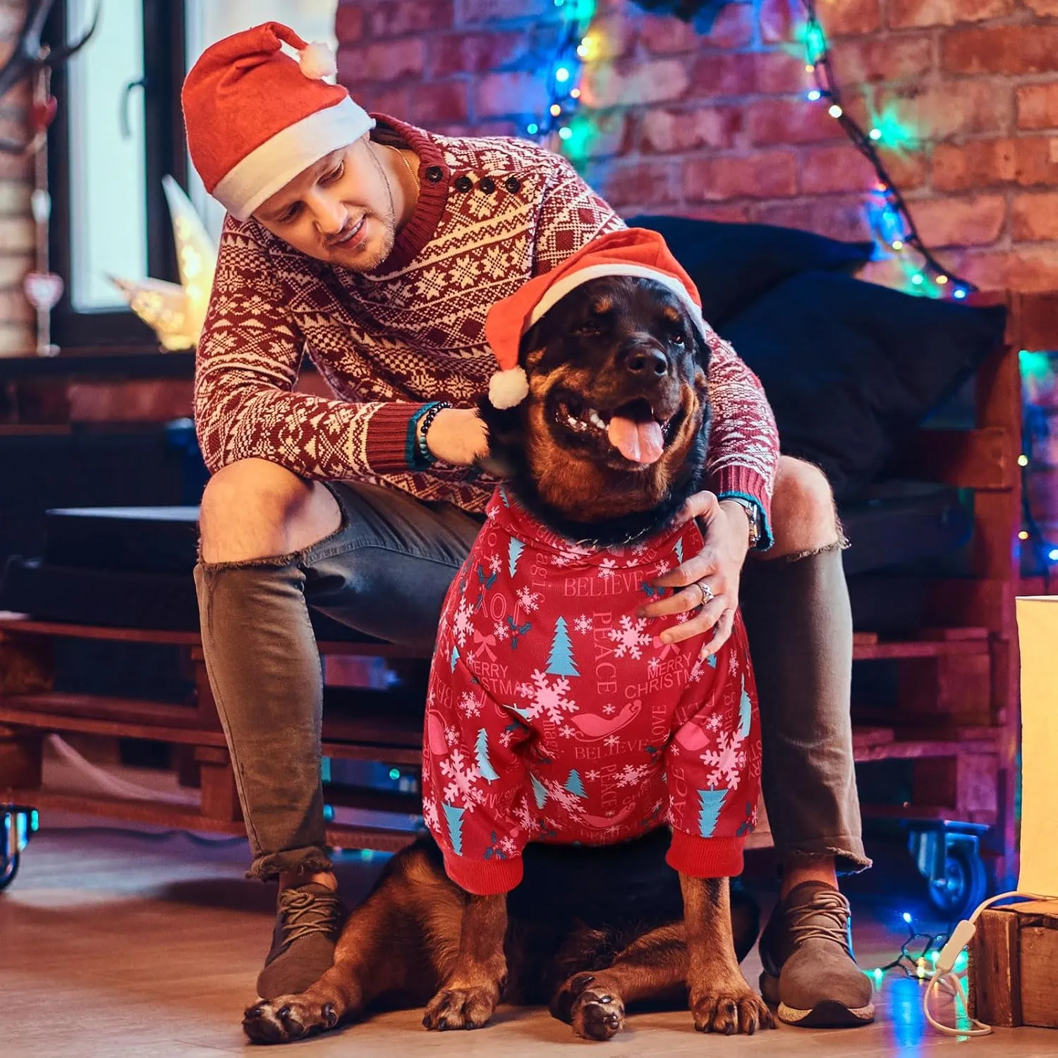 Red Christmas Dog Hoodie Soft Dog Sweater Hoodie with Leash Hole and Pocket Elastic Xmas Pet Clothes Sweatshirt for Small Medium Large Size Dogs(Red B,Medium)