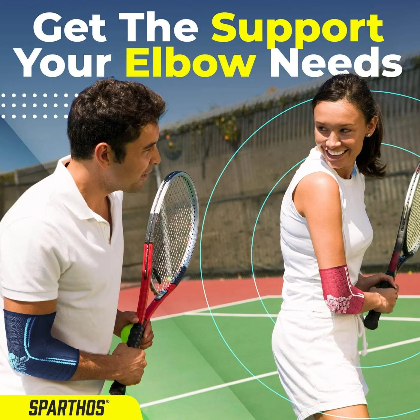 Sparthos Elbow Compression Sleeves (Pair)  Tennis and Golfer's Elbow Support  Elbow Brace for Men and Women  Made from Innovative Breathable Elastic Blend