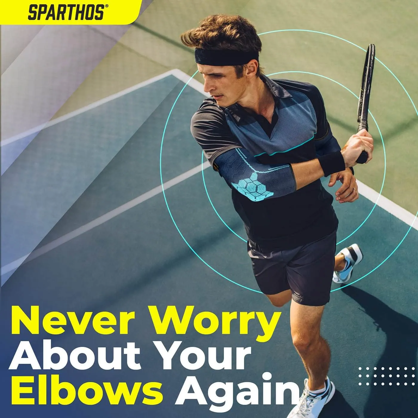 Sparthos Elbow Compression Sleeves (Pair)  Tennis and Golfer's Elbow Support  Elbow Brace for Men and Women  Made from Innovative Breathable Elastic Blend