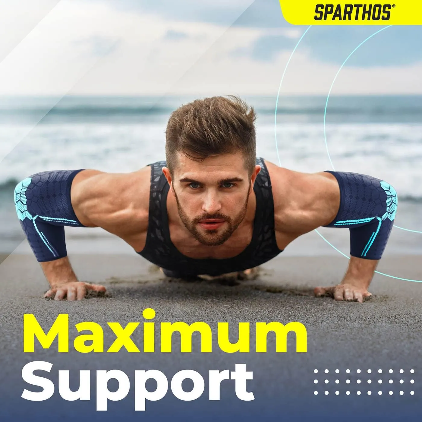 Sparthos Elbow Compression Sleeves (Pair)  Tennis and Golfer's Elbow Support  Elbow Brace for Men and Women  Made from Innovative Breathable Elastic Blend