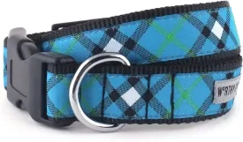 The Worthy Dog Bias Plaid Dog Collar Adjustable and Breathable Nylon Pets Collar with Strong Quick Release Buckle Fits Large Dogs Blue