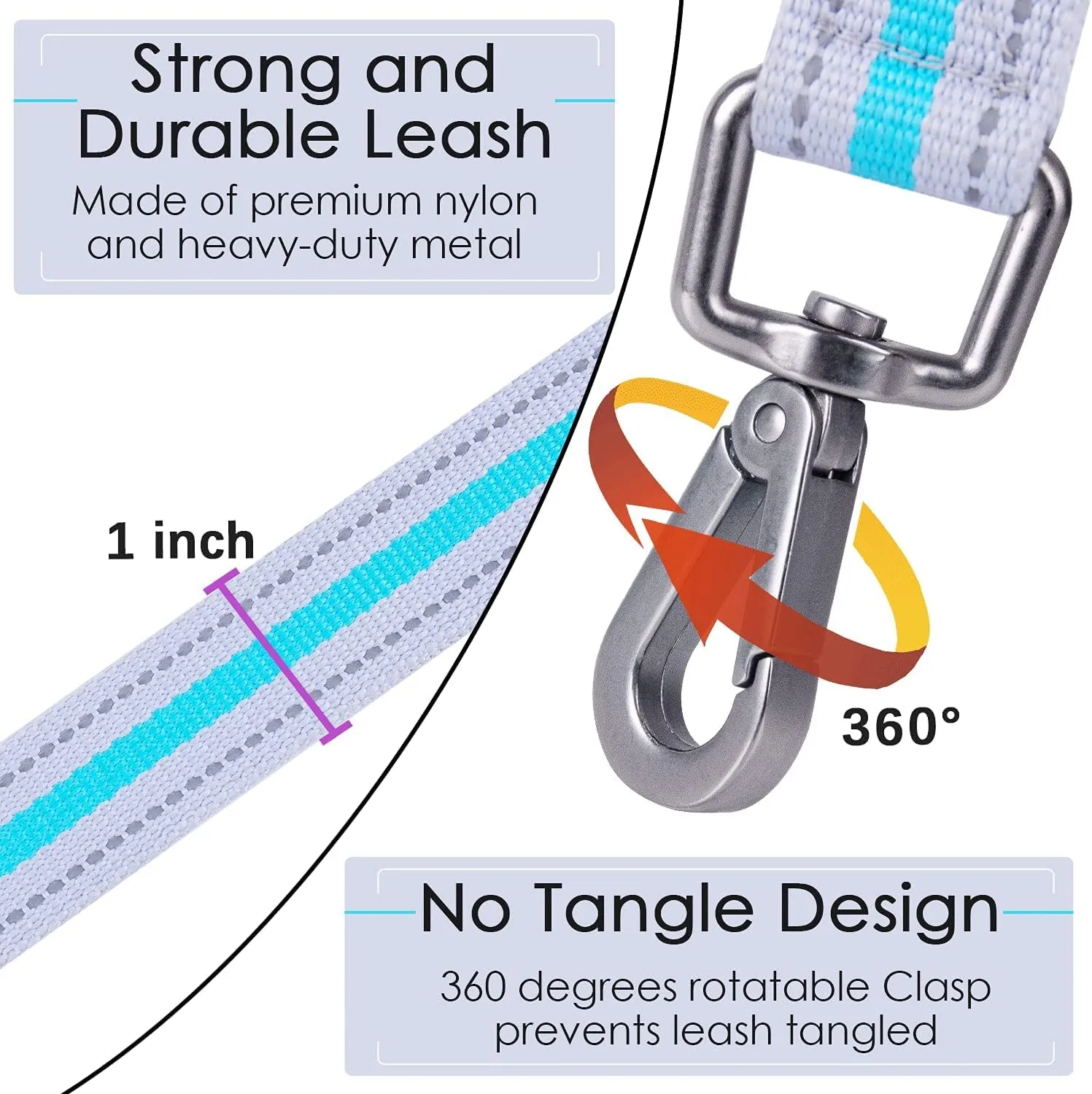 ThinkPet Dog Leashes Traffic Control Double Handle Leash, 2 Handles Leash Comfortable Padded Heavy Duty Bungee No Pull Reflective Lead with Car Seat Belt for Medium Large Dogs Training Walking Grey