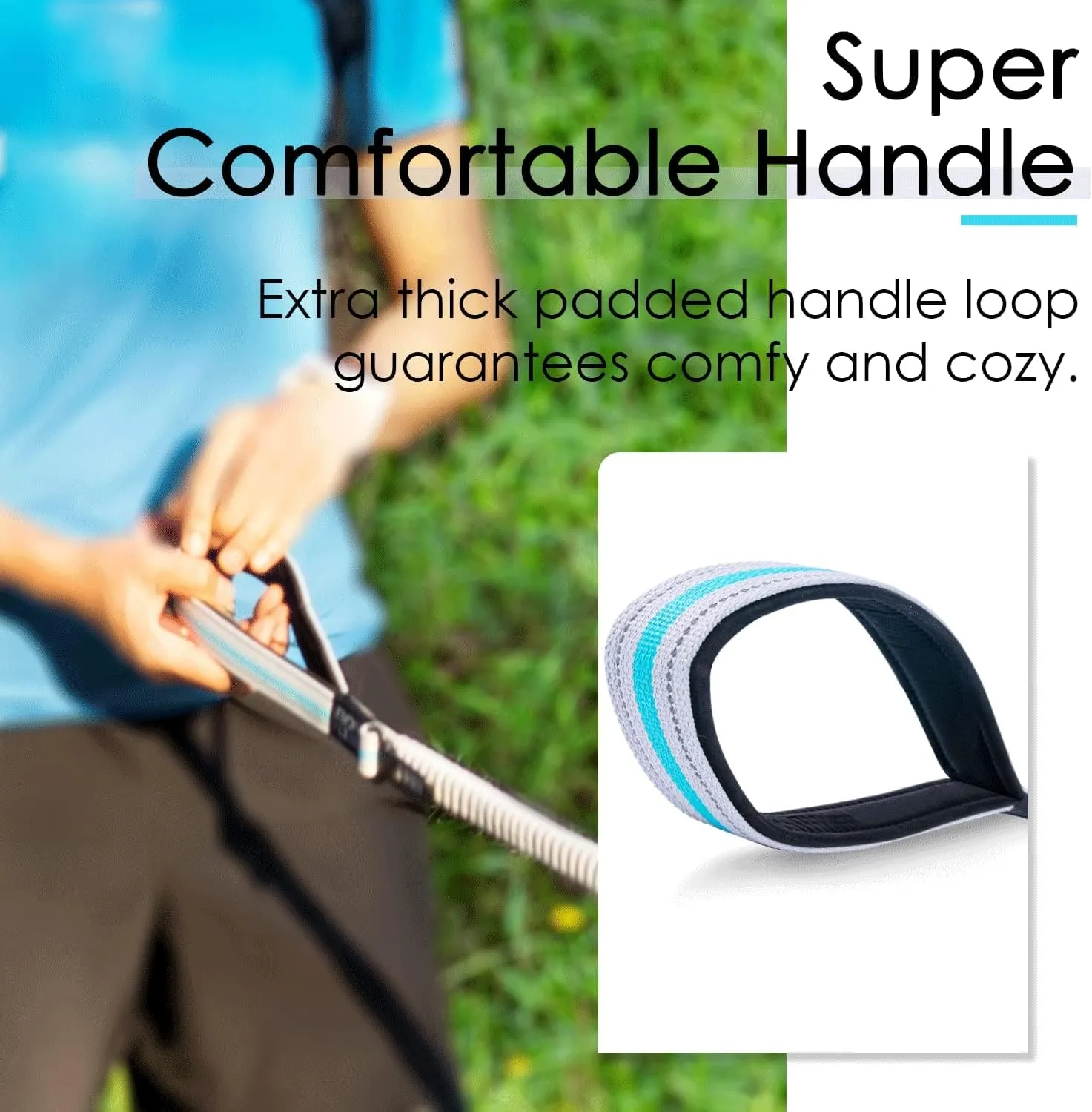 ThinkPet Dog Leashes Traffic Control Double Handle Leash, 2 Handles Leash Comfortable Padded Heavy Duty Bungee No Pull Reflective Lead with Car Seat Belt for Medium Large Dogs Training Walking Grey