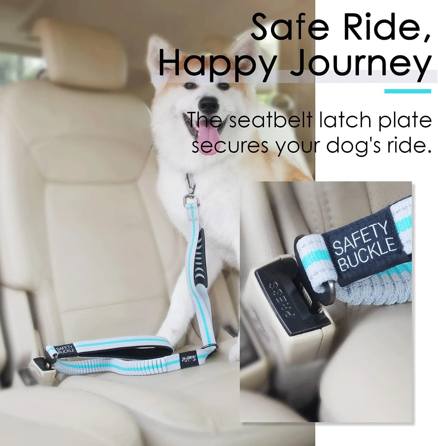 ThinkPet Dog Leashes Traffic Control Double Handle Leash, 2 Handles Leash Comfortable Padded Heavy Duty Bungee No Pull Reflective Lead with Car Seat Belt for Medium Large Dogs Training Walking Grey