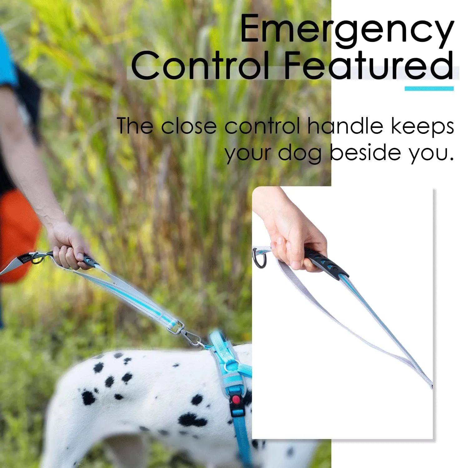 ThinkPet Dog Leashes Traffic Control Double Handle Leash, 2 Handles Leash Comfortable Padded Heavy Duty Bungee No Pull Reflective Lead with Car Seat Belt for Medium Large Dogs Training Walking Grey