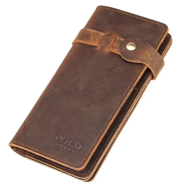 VICUNA POLO Vintage Hasp Open Genuine Leather Wallet High Large Capacity Unique Decor Crazy Horse Genuine Leather Man Wallet