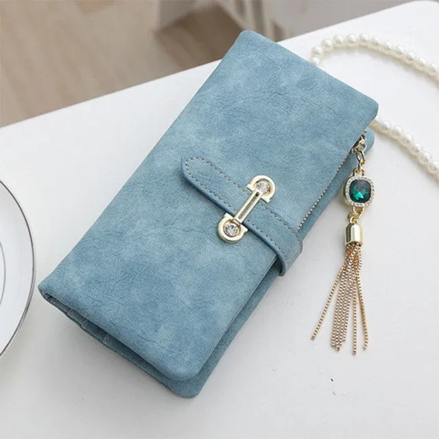 Wallet women card holder female wallet women luxury brand organizador women's purse clip Vintage Matte Hasp Suede pendant wallet