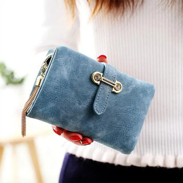 Wallet women card holder female wallet women luxury brand organizador women's purse clip Vintage Matte Hasp Suede pendant wallet