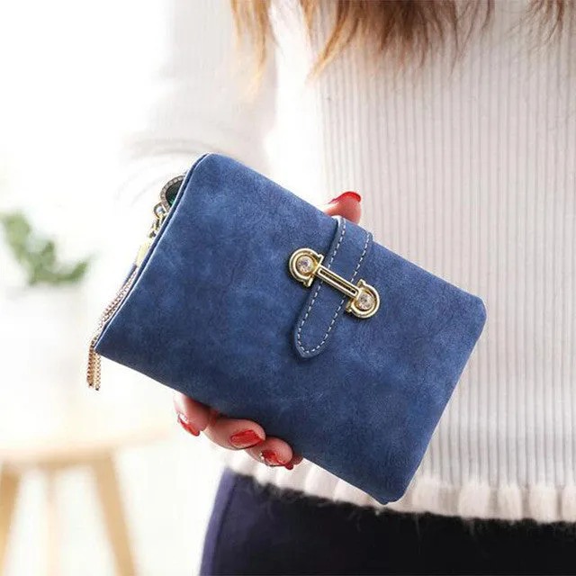 Wallet women card holder female wallet women luxury brand organizador women's purse clip Vintage Matte Hasp Suede pendant wallet