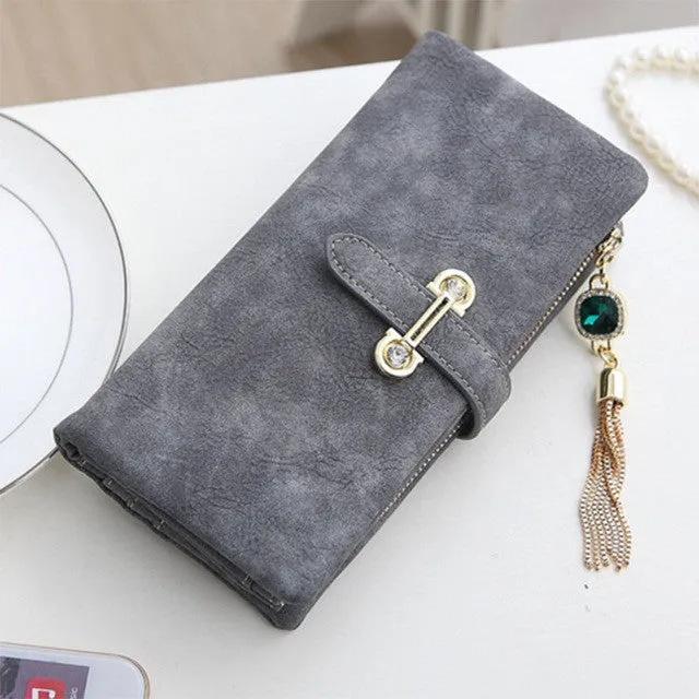 Wallet women card holder female wallet women luxury brand organizador women's purse clip Vintage Matte Hasp Suede pendant wallet
