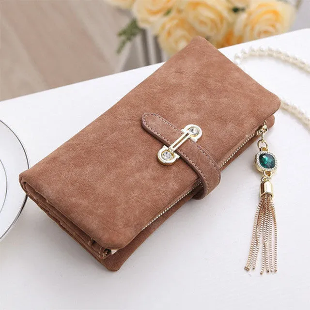 Wallet women card holder female wallet women luxury brand organizador women's purse clip Vintage Matte Hasp Suede pendant wallet