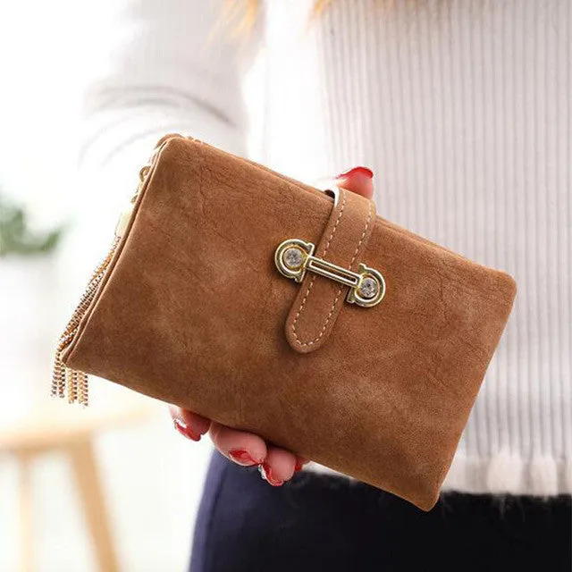 Wallet women card holder female wallet women luxury brand organizador women's purse clip Vintage Matte Hasp Suede pendant wallet