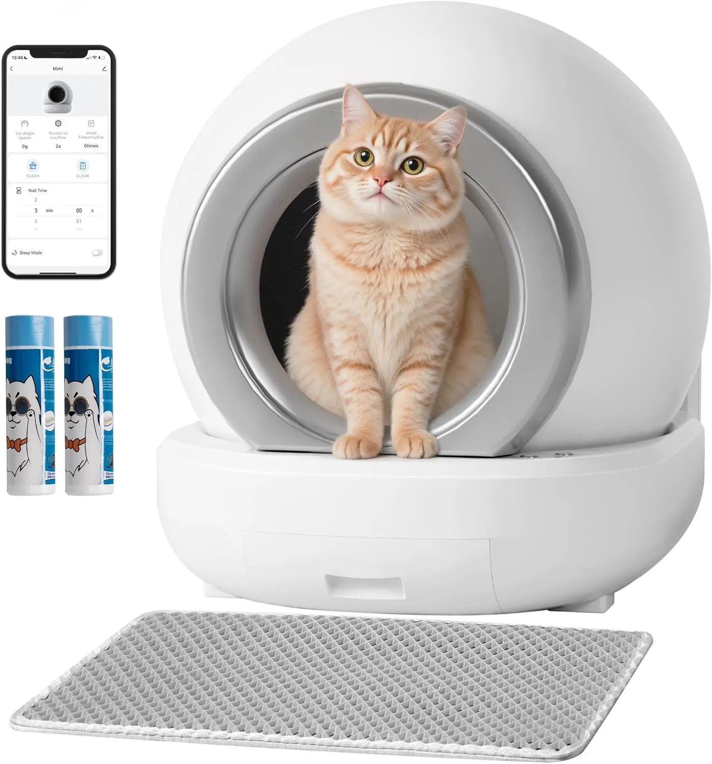 WARCAT Self Cleaning Litter Box, Automatic Cat Litter Box Self Cleaning for Multiple Cats, with Safety Protection, App Control, 2 Roll Garbage Bags and Mat
