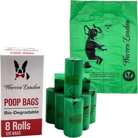 Warren London Poop Bags For Dogs & Pets | Earth Friendly Dog Poop Bags for Cleaning Pet Waste | Boston Terrier French Bulldog Pug | Box of 8 Rolls
