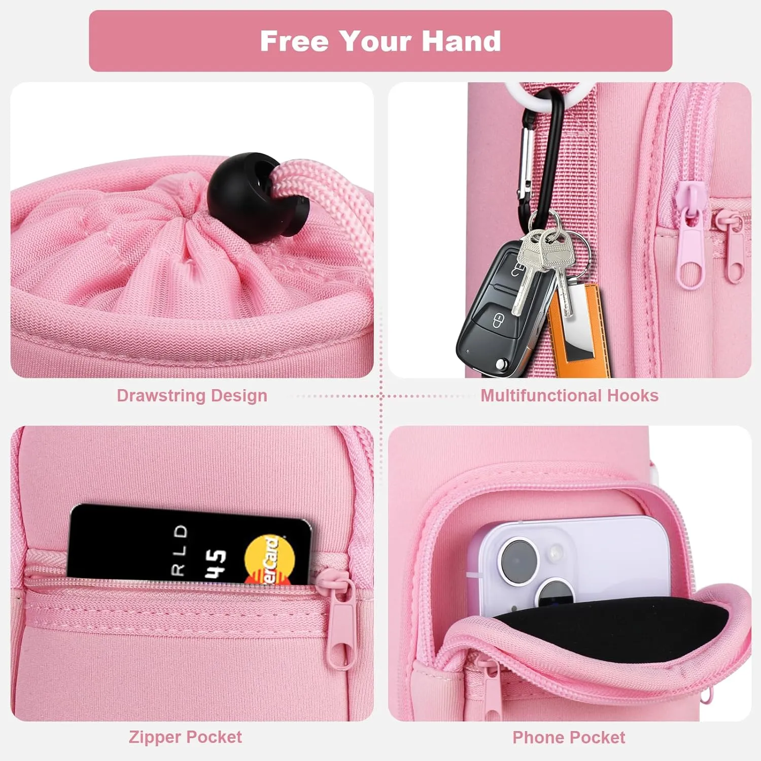 Water Bottle Holder with Strap, Water Bottle Carrier Bag with Phone Pocket, Shoulder Hand Strap Insulated Neoprene 32/40 oz Water Bottle Sleeve for Walking Hiking Camping Gym