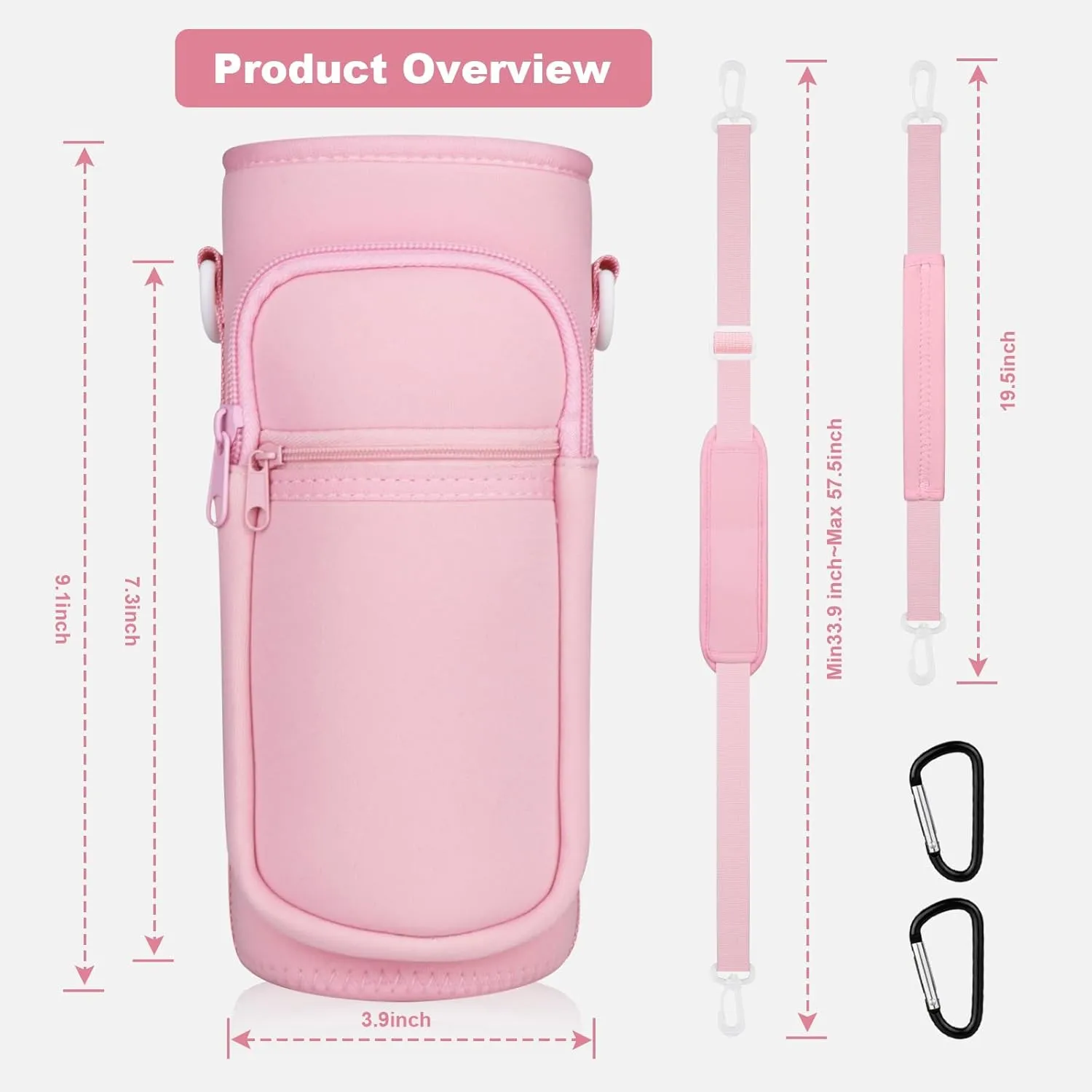 Water Bottle Holder with Strap, Water Bottle Carrier Bag with Phone Pocket, Shoulder Hand Strap Insulated Neoprene 32/40 oz Water Bottle Sleeve for Walking Hiking Camping Gym
