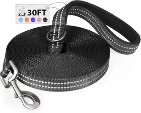 XiaZ 30 Feet Dog Training Leash, Nylon, Black, Reflective, Padded Handle, 550 LBS Bearing, Lightweight Suitable for Small, Medium Dogs and Cats