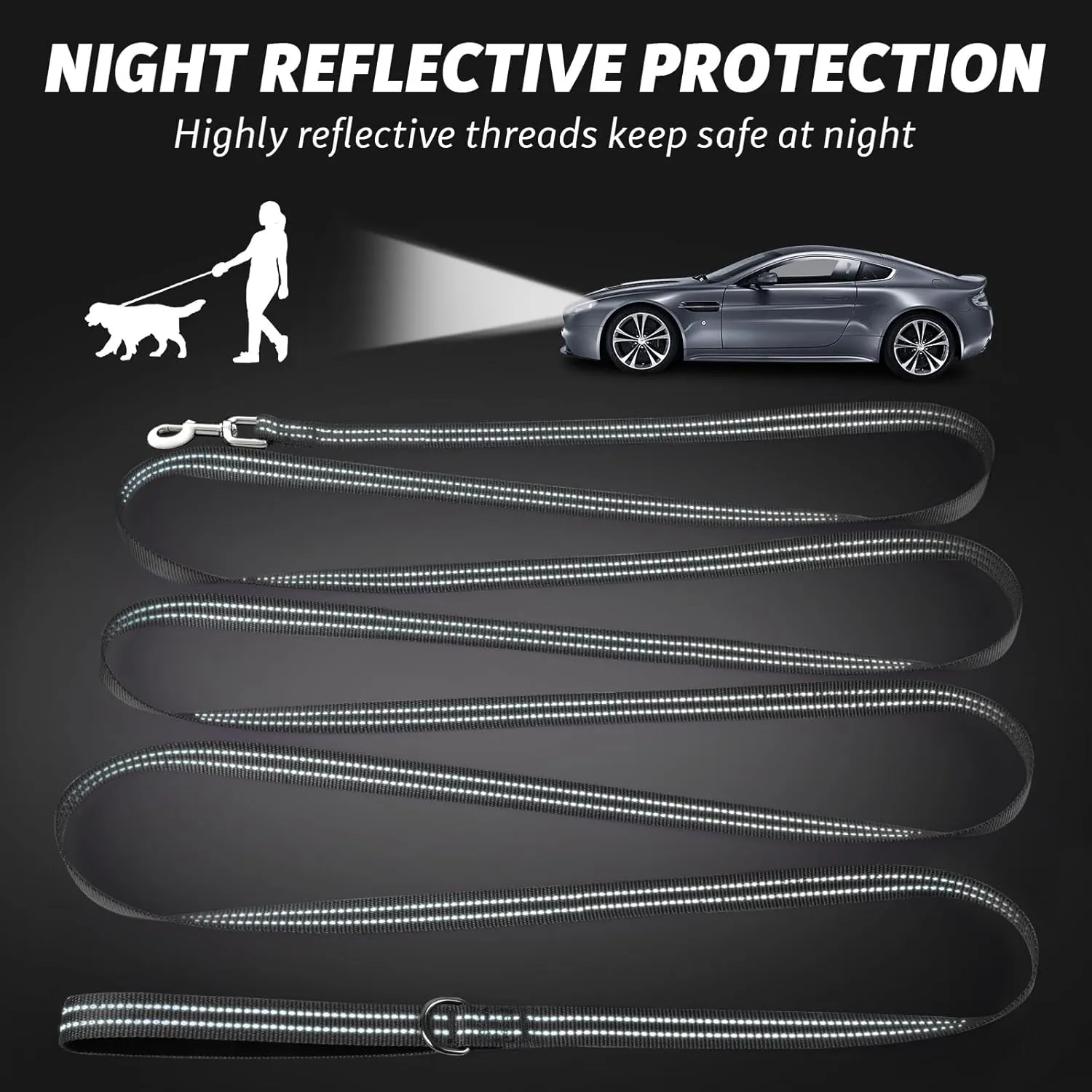XiaZ 30 Feet Dog Training Leash, Nylon, Black, Reflective, Padded Handle, 550 LBS Bearing, Lightweight Suitable for Small, Medium Dogs and Cats