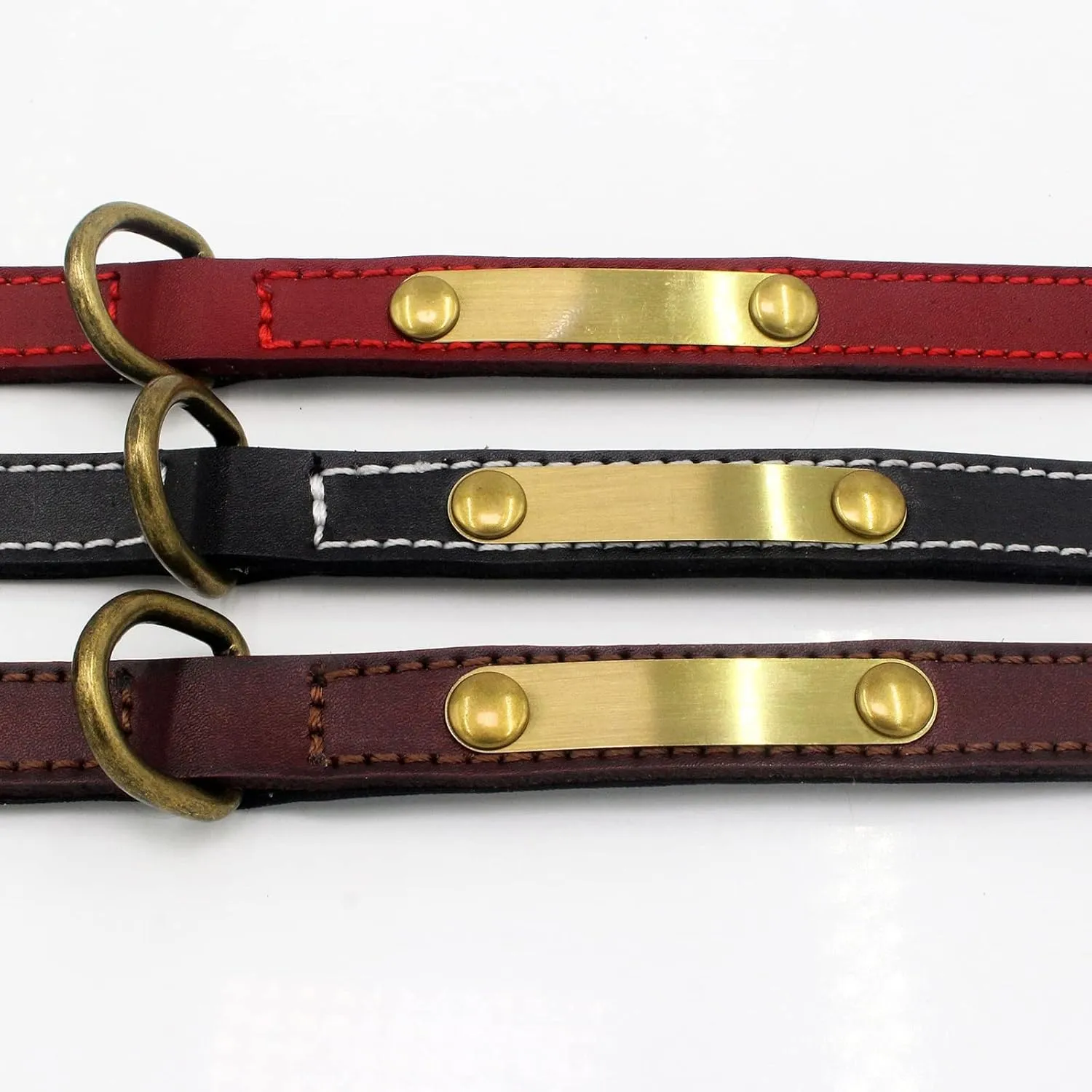 Yonsbox Personalized Leather Dog Collar with Soft Padded Name Plate Engraved Custom Adjustable Heavy Duty Thick Brown Dog Collars for Male Female Boy Girl Puppy Small Medium Large Dogs