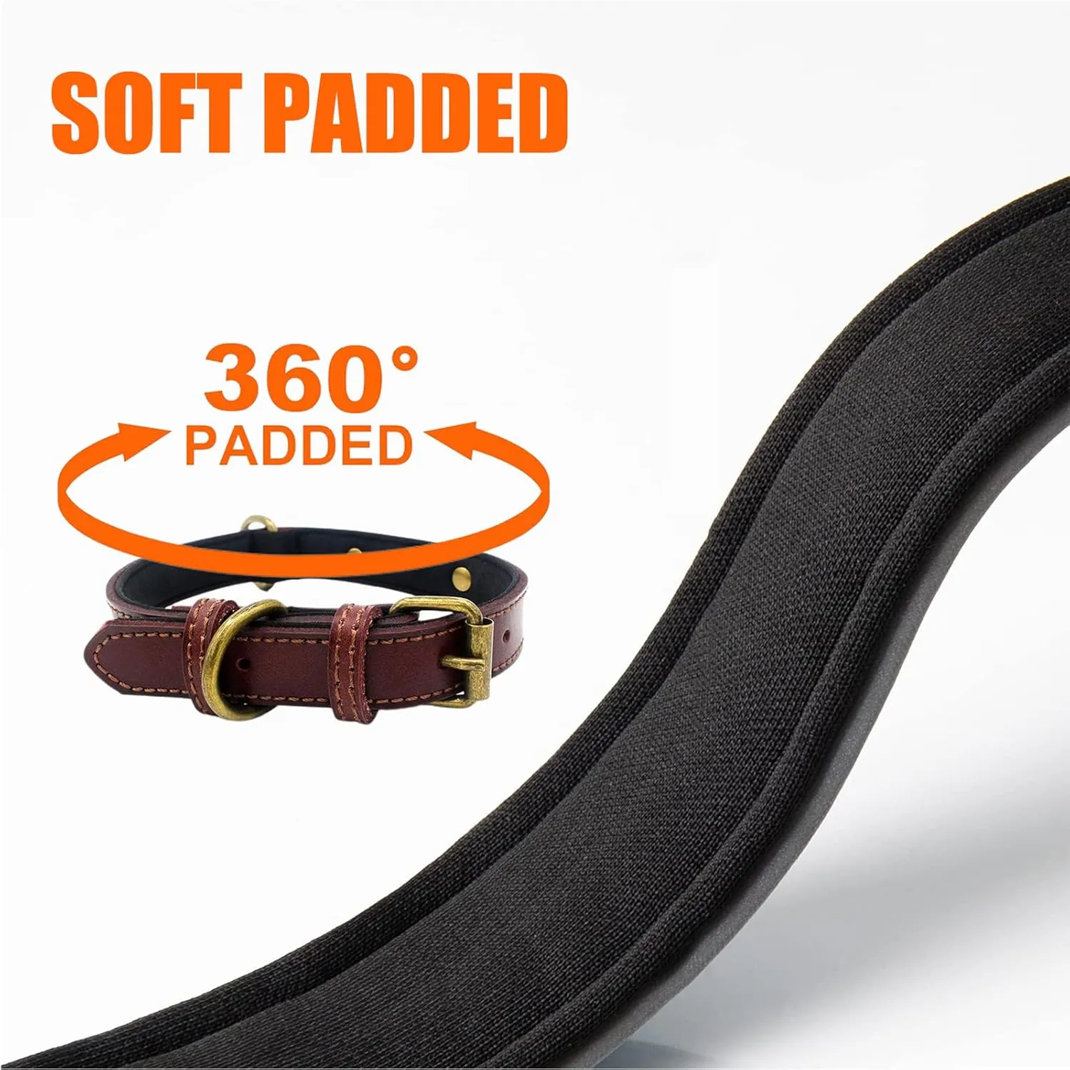 Yonsbox Personalized Leather Dog Collar with Soft Padded Name Plate Engraved Custom Adjustable Heavy Duty Thick Brown Dog Collars for Male Female Boy Girl Puppy Small Medium Large Dogs