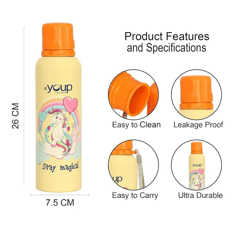 Youp Stainless Steel Orange Color Unicorn Kids Water Bottle Ocean  - 750 Ml